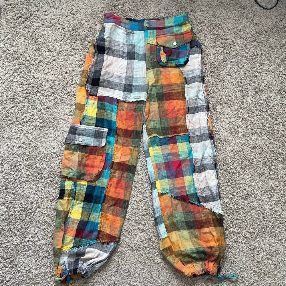 Oli & Hali Flannel Patchwork Plaid Cargo Jogger Pants sz M